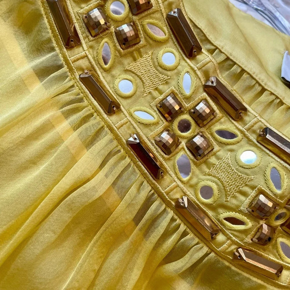 ALICE by Temperley Dress Size 2 Embellished Jeweled Neckline Sheer Retro Yellow - Picture 11 of 11
